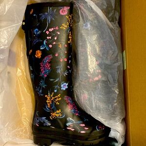 Joule rain boots (black and flora designs)